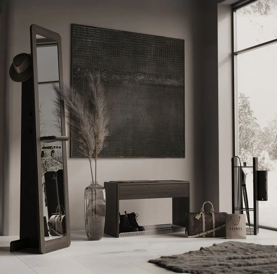 Oak Bench with Drawers, Leather Cushions – HOL Series Dark